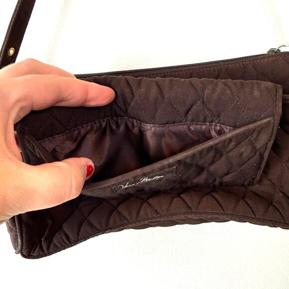 Vera Bradley Microfiber Quilted Shoulder Bag & Wristlet Wallet Espresso Brown - Picture 5 of 7